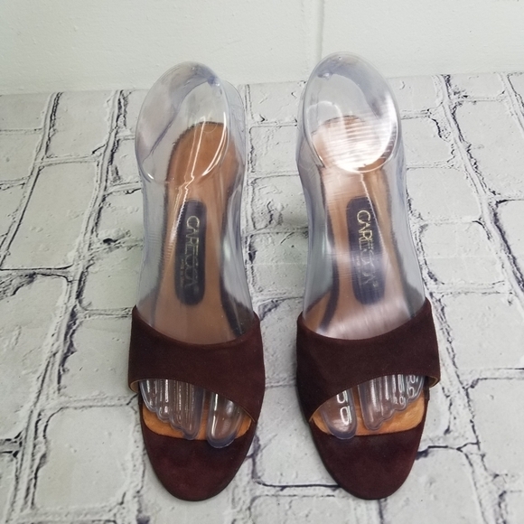 Vtg 70s wine suede gold slides disco heels - Picture 10 of 13